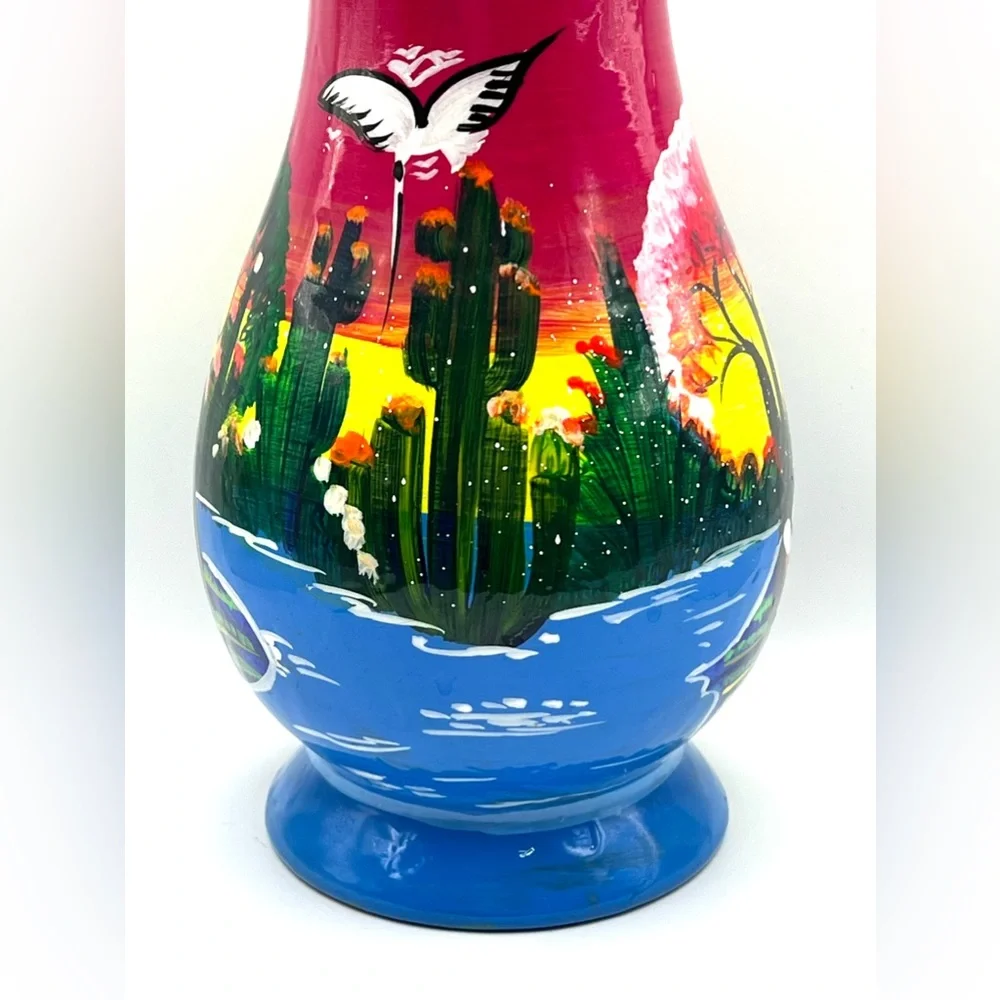 Mexican Talavera Folk Art Handpainted Colorful Flower Decorative Vase 8.5 in